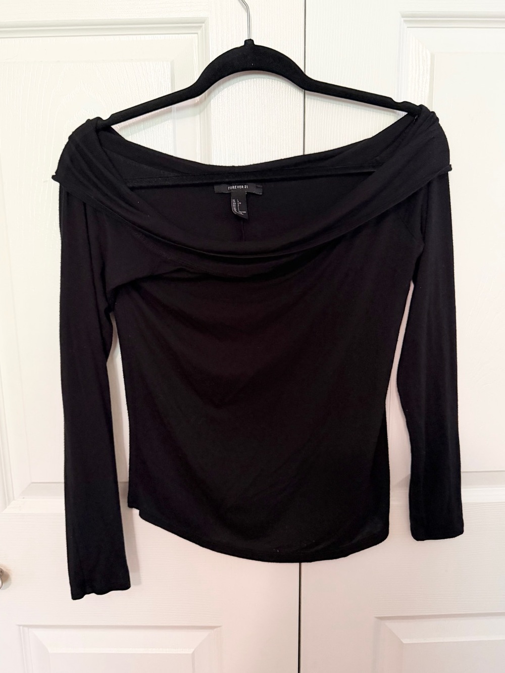 5 for $25! Forever 21 Black Off-Shoulder Draped Long Sleeve Top